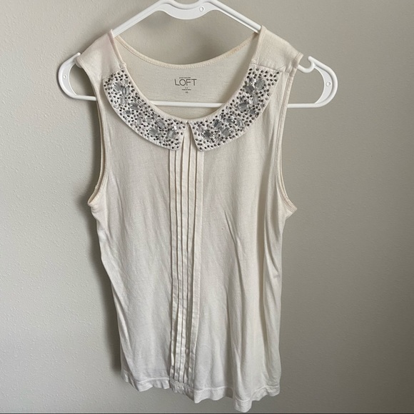 Loft Size XS White Beaded Tank Top - Picture 1 of 6